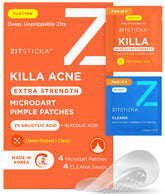 ZitSticka KILLA patch on face targets a zit with microdarts for faster action.