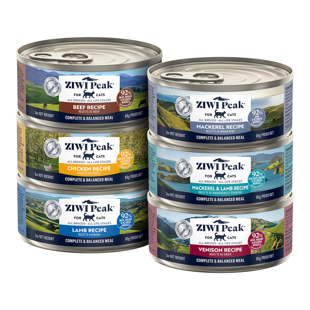 ZIWI Peak wet cat food beef can showing premium protein for active cats.