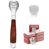ZIZZON foot care shaver with wood handle for comfortable, precise grooming.