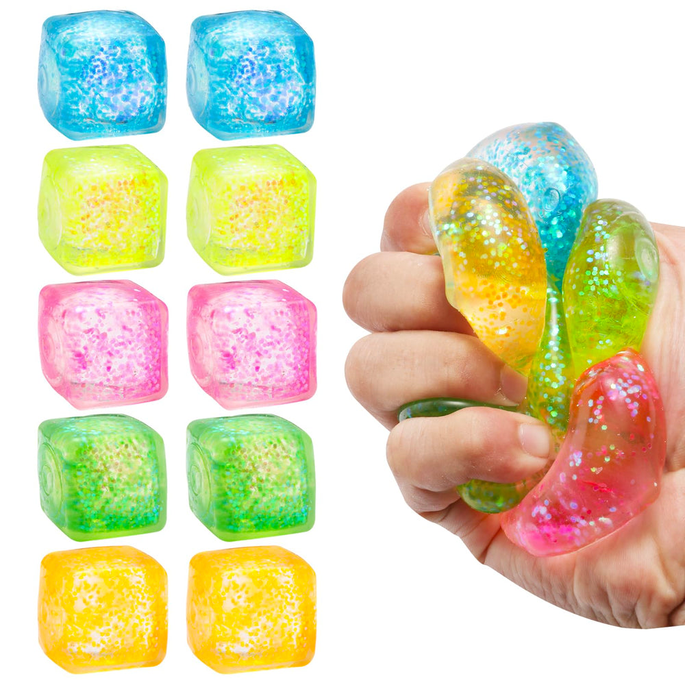 ZJDL Stress Cube 10-pack glitter squish for portable stress relief.