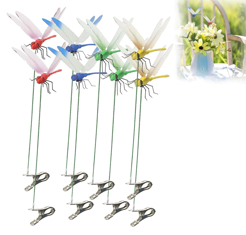 ZLMC 3D dragonfly clip with blue wings brightens potted plants and baskets.