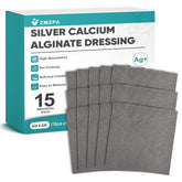 ZMZPA silver calcium alginate wound dressing 4x4 showing sterile packaging and barrier protection