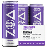 ZOA Frosted Grape can on ice shows refreshing flavor and zero sugar.