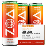 ZOA Mango Splash can being poured for a refreshing energy boost