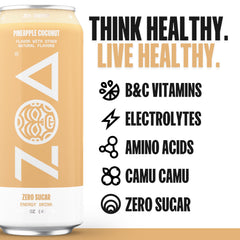 ZOA Pineapple Coconut pack of 12 cans shows convenient multi-pack energy for busy days