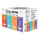 ZOA variety-pack can front view, sugar-free energy option for busy days