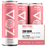 ZOA White Peach can front for a convenient zero sugar energy lift on the go.