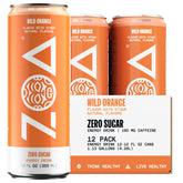 ZOA Wild Orange can front view highlighting zero sugar for steady energy