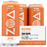 ZOA Wild Orange can front view highlighting zero sugar for steady energy.