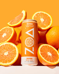 ZOA zero-sugar energy can close-up, refreshing flavor without sugar crash