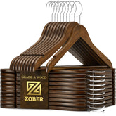 ZOBER wooden hangers with a 360-degree hook for smooth closet rotation.