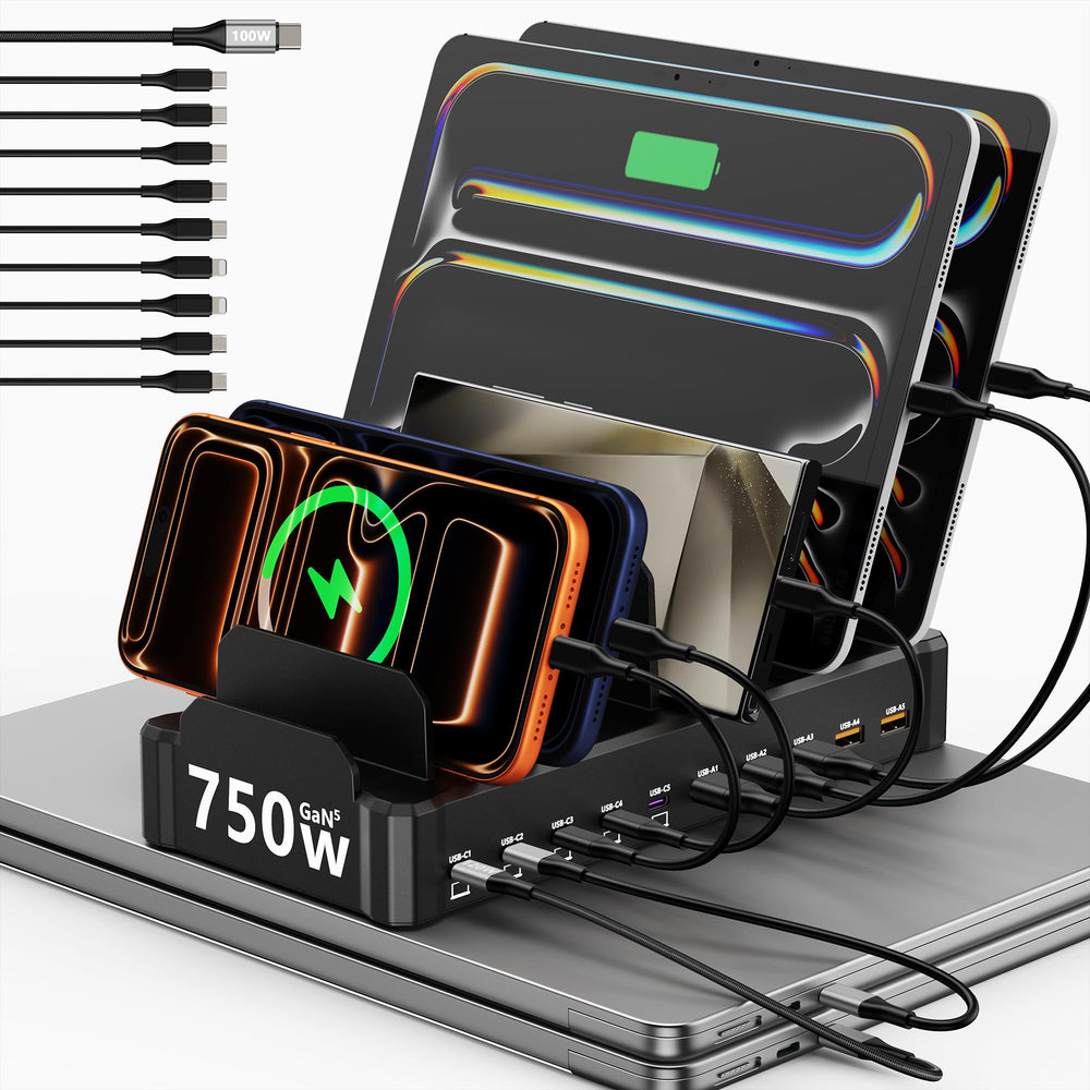 Zobirez 10-port charging station front view powering multiple devices at once.