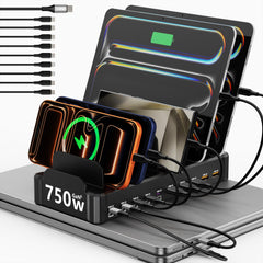 Zobirez 10-port charging station front view powering multiple devices at once.