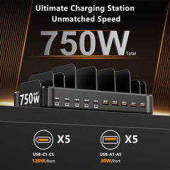 Zobirez 10-port charging station top view shows a compact desk hub for a clean workspace.