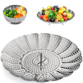 ZOCY Steamer Basket fully expanded to fit large pots for even steaming.