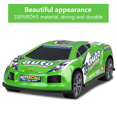 ZOHANINDL green friction car, side view, two-way power for cooperative play.