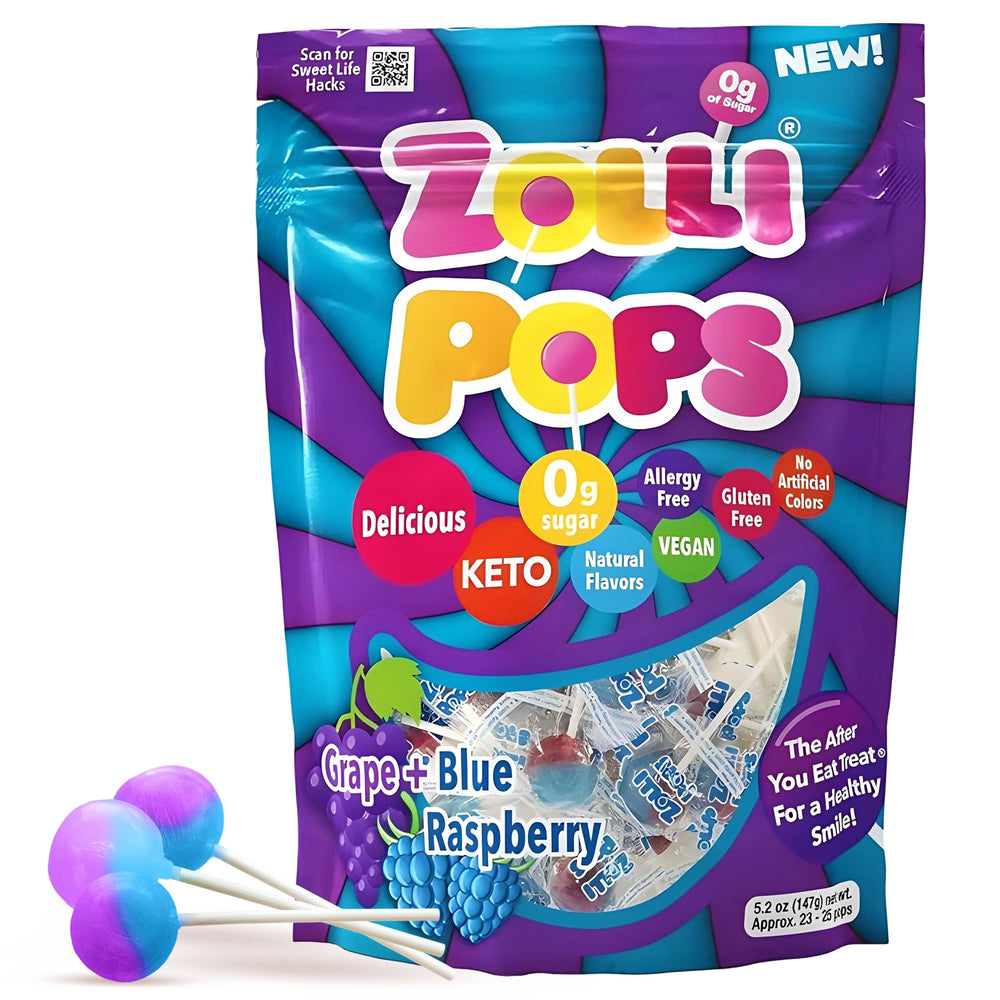 Zollipops Clean Teeth Pops blue raspberry image showing post-meal freshness