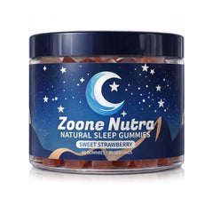 Zoone Nutra Sleep Gummies bottle on nightstand for calm bedtime routine