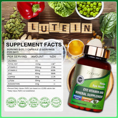 zooone label close-up highlighting lutein and zeaxanthin for eye health