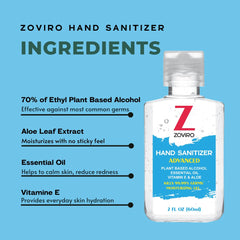 Zoviro moisturizing hand gel with aloe and B5 keeps skin comfortable.