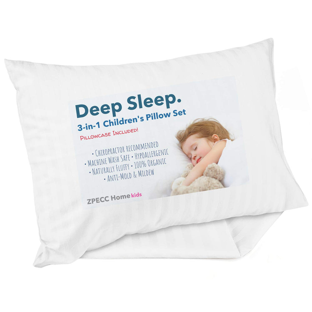ZPECC toddler pillow 13x18 front view with white stripe, travel naps.