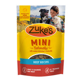 Zuke's Mini Naturals beef-recipe treats in a resealable pouch for on-the-go rewards.