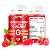 ZUNYOU magnesium glycinate gummies bottle side shows 90-count supply for daily support.