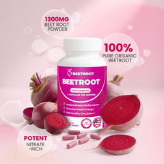 Close-up of ZyliaVitaX Beet Root Capsules highlighting tasteless, convenient vegan formula