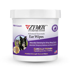 Zymox Advanced Ear Wipes 100ct package: premium, hypoallergenic ear care for dogs and cats.