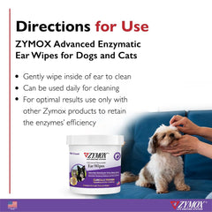 Zymox Advanced Ear Wipes dogs-use closeup: clean ears and comfortable daily care.