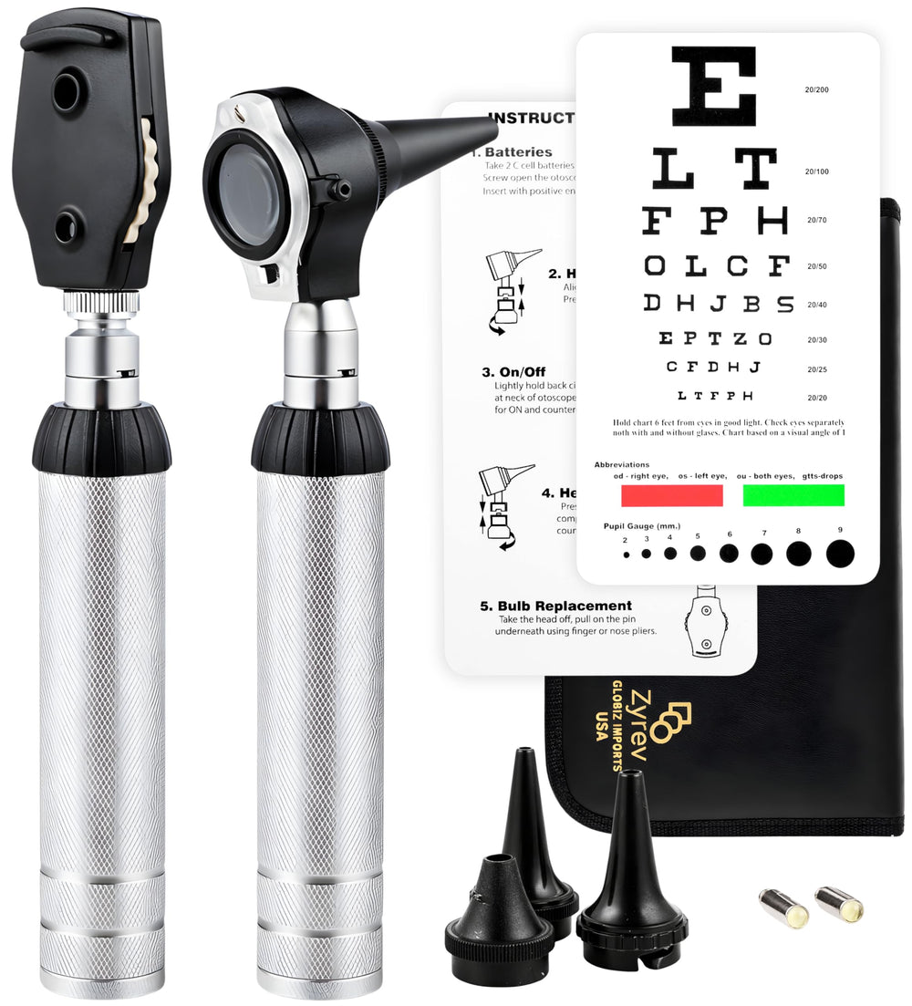 ZYREV 2-in-1 Otoscope Ophthalmoscope set shown with case for portable student exams
