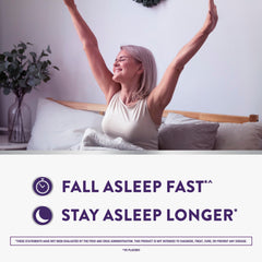 Close view of the product label highlighting drug-free, non-habit forming sleep aid.