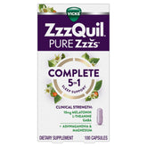ZzzQuil Pure Zzzs Complete Sleep bottle supports rest-ready evenings.