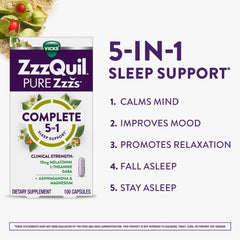 ZzzQuil Pure Zzzs Complete Sleep label highlights melatonin content.
