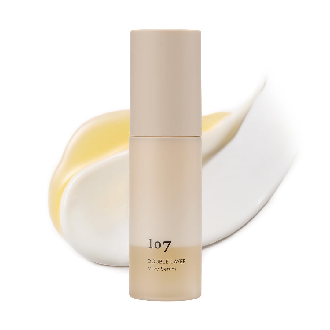 107 Double Layer Milky Serum bottle with premium packaging for hydrated, radiant skin.