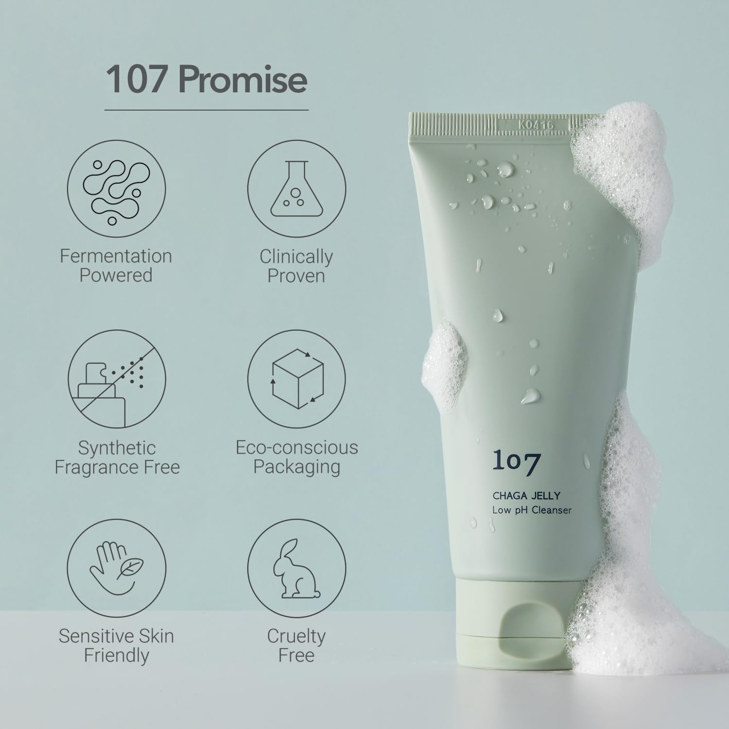 107 Gentle Gel Cleanser eco-friendly packaging with 49% PCR materials for sustainability