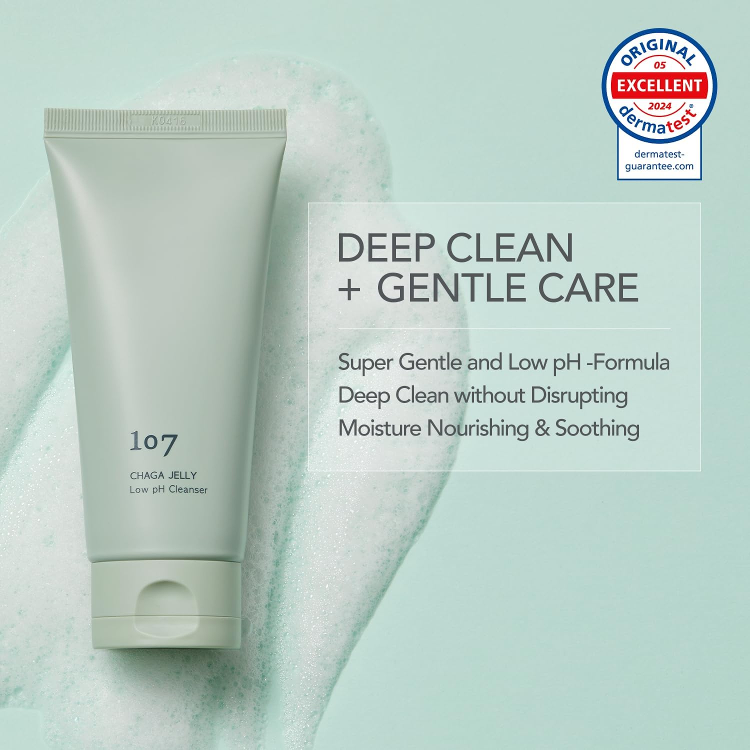 107 Gentle Gel Cleanser foam texture shows mild cleansing that respects balance
