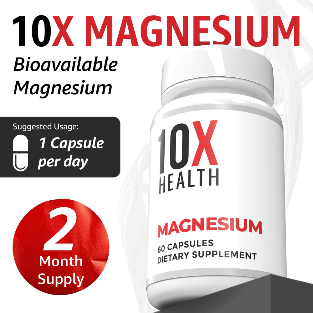 10x Health Magnesium Citrate capsules with water, ideal for daily routine.