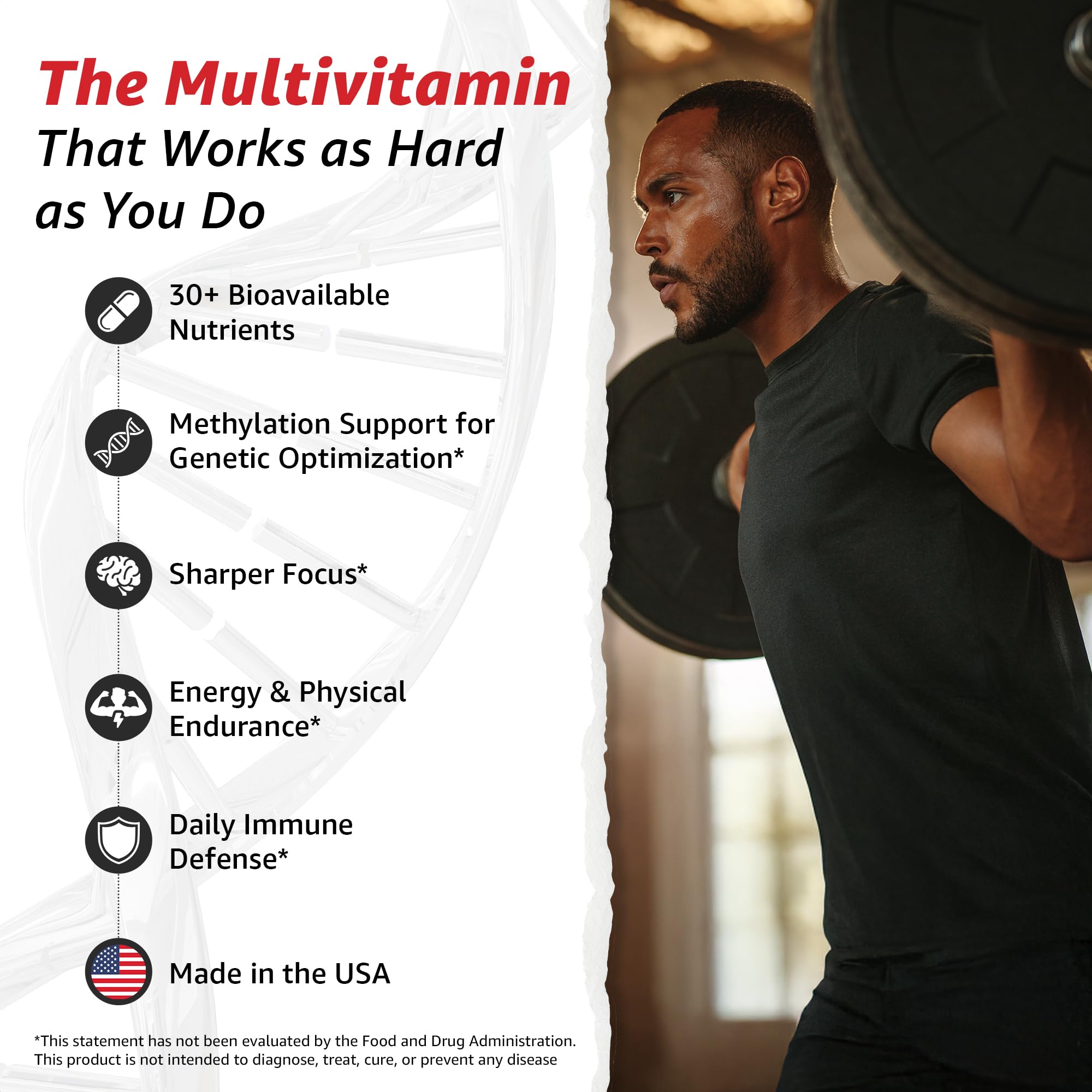 Close-up of 10X Health Optimize methylated multivitamin capsules with B vitamin blend
