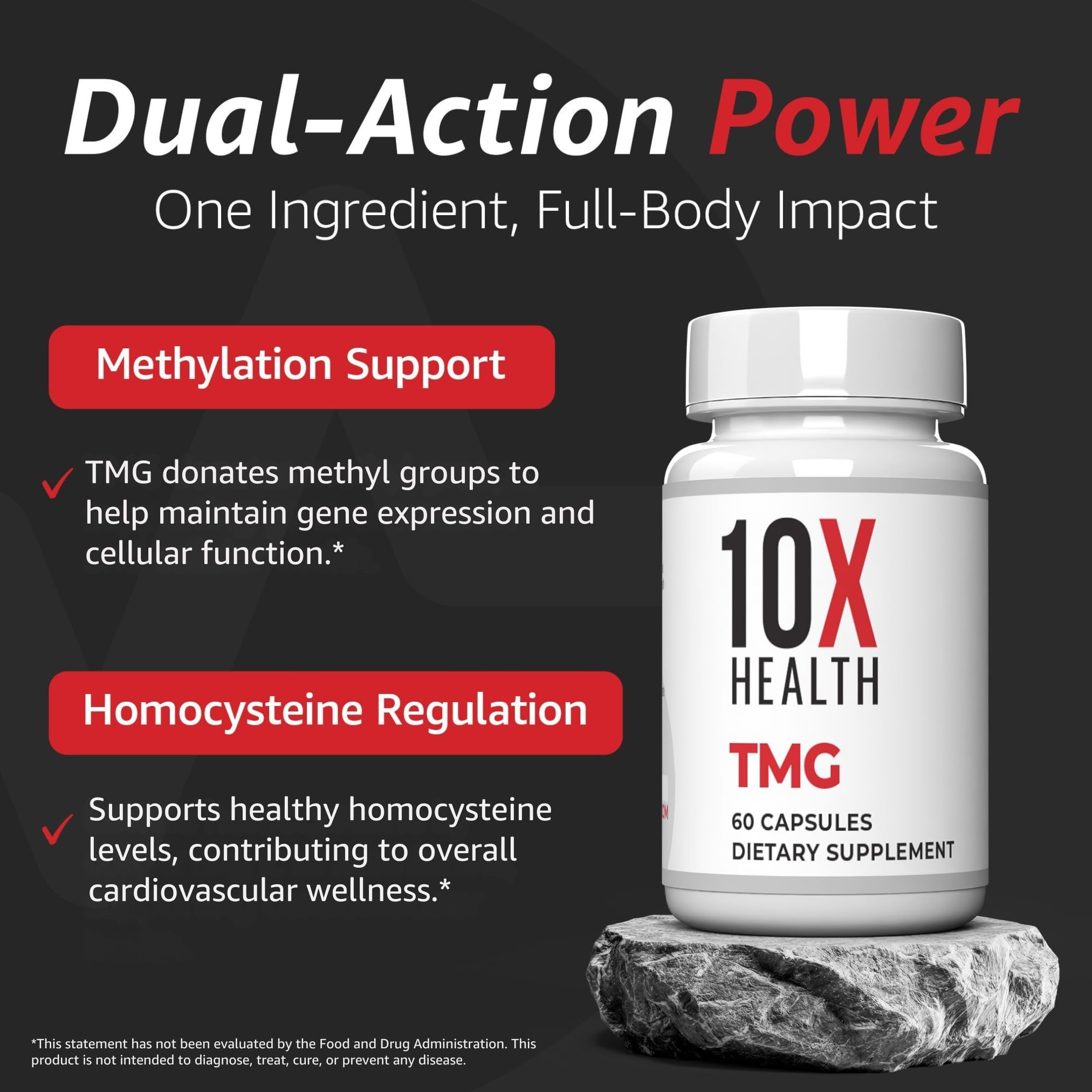 Hands holding 10X Health System TMG capsules for on-the-go use.