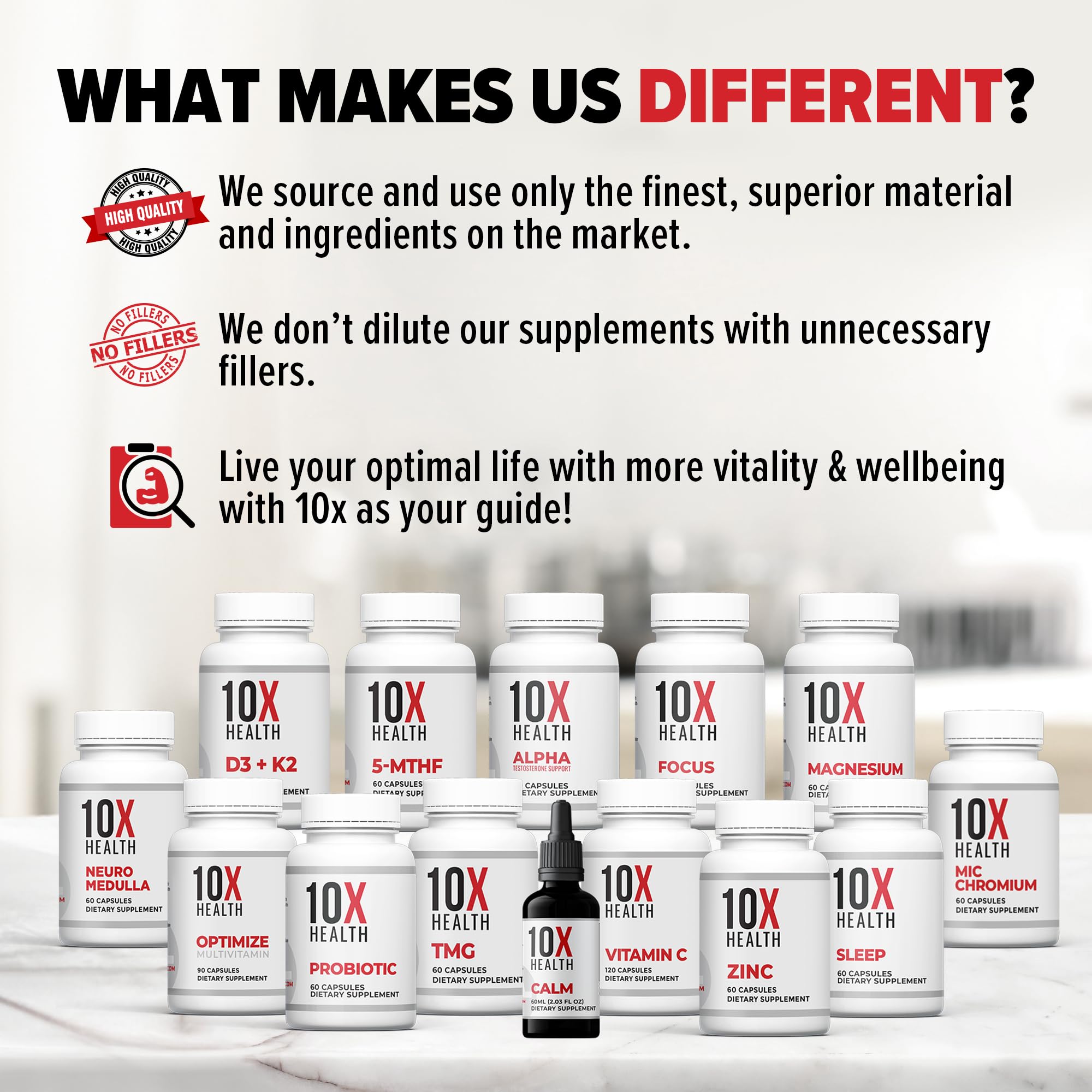 10X Health System TMG capsules with glass of water for intake.