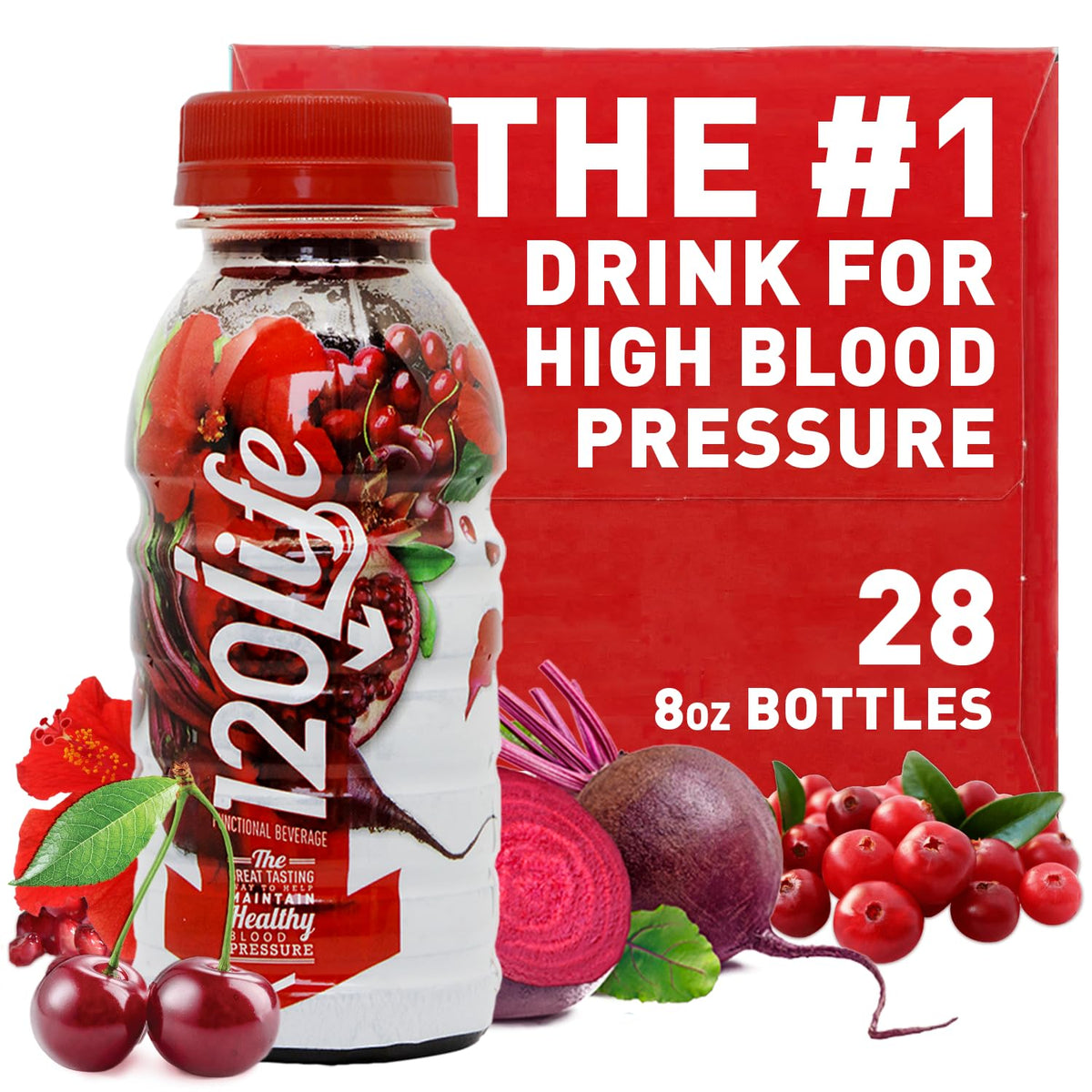 120LIFE blood pressure support bottle front shows natural beetroot blend for daily wellness.
