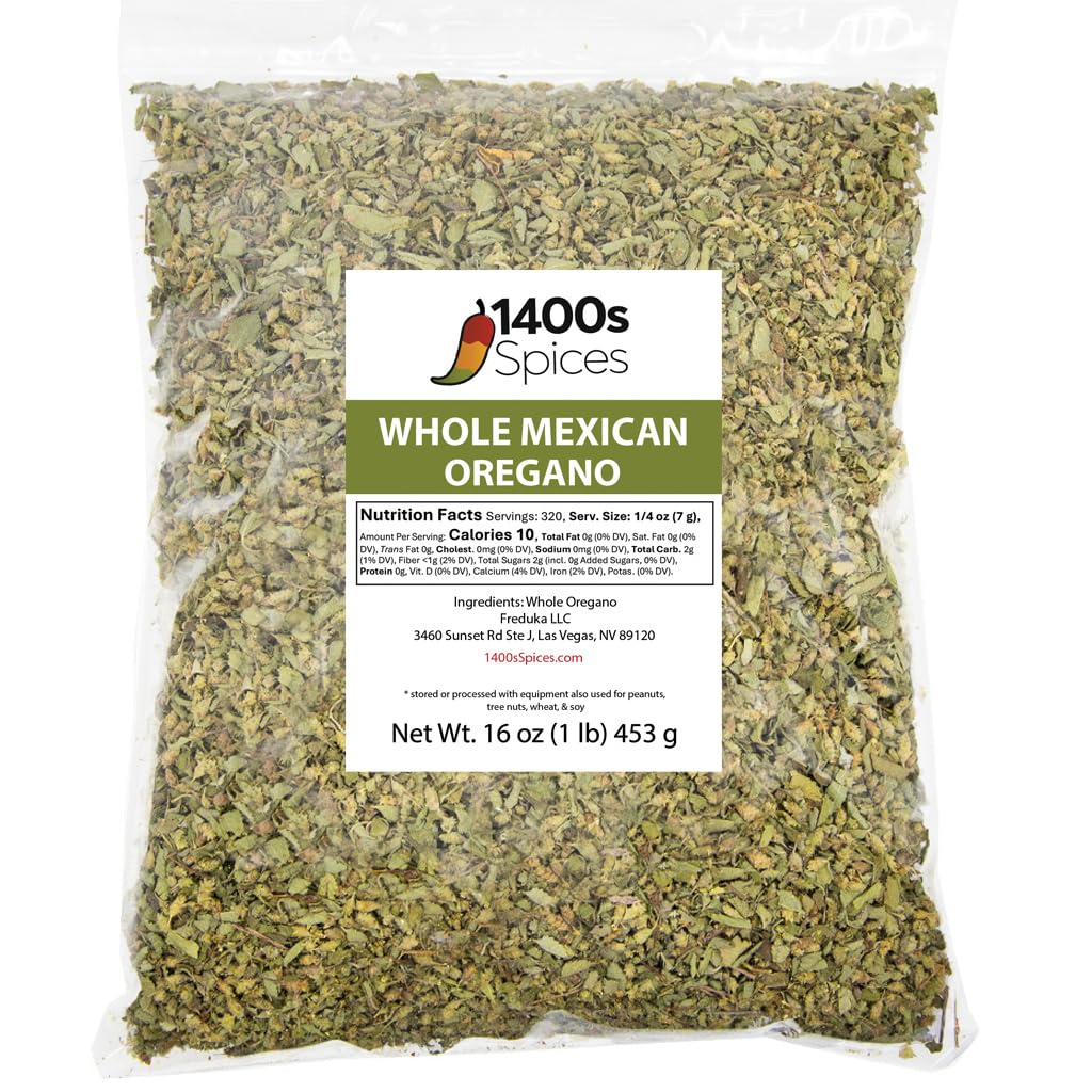 1400S SPICES dried Mexican oregano jar showing authentic aroma for tacos and meats