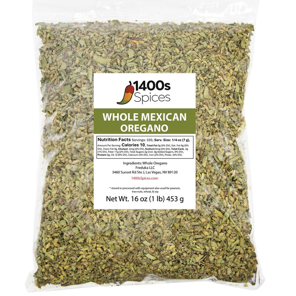 1400S SPICES dried Mexican oregano jar showing authentic aroma for tacos and meats