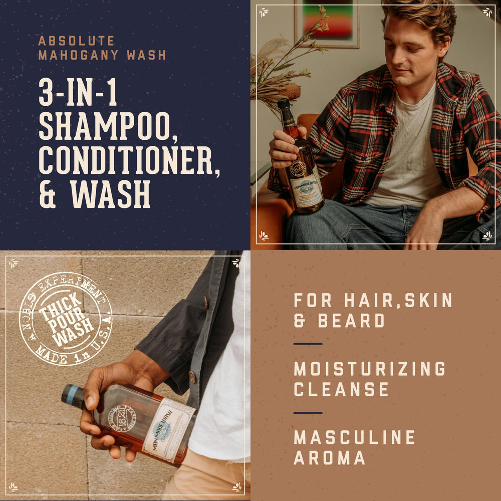 18.21 Man Made Absolute Mahogany label highlights macadamia, jojoba, quinoa oils for grooming