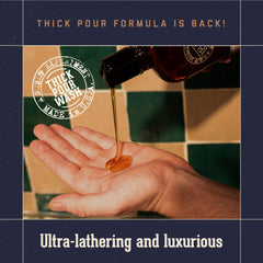 Hands pouring Absolute Mahogany 3-in-1 wash for head-to-toe cleansing and hydration