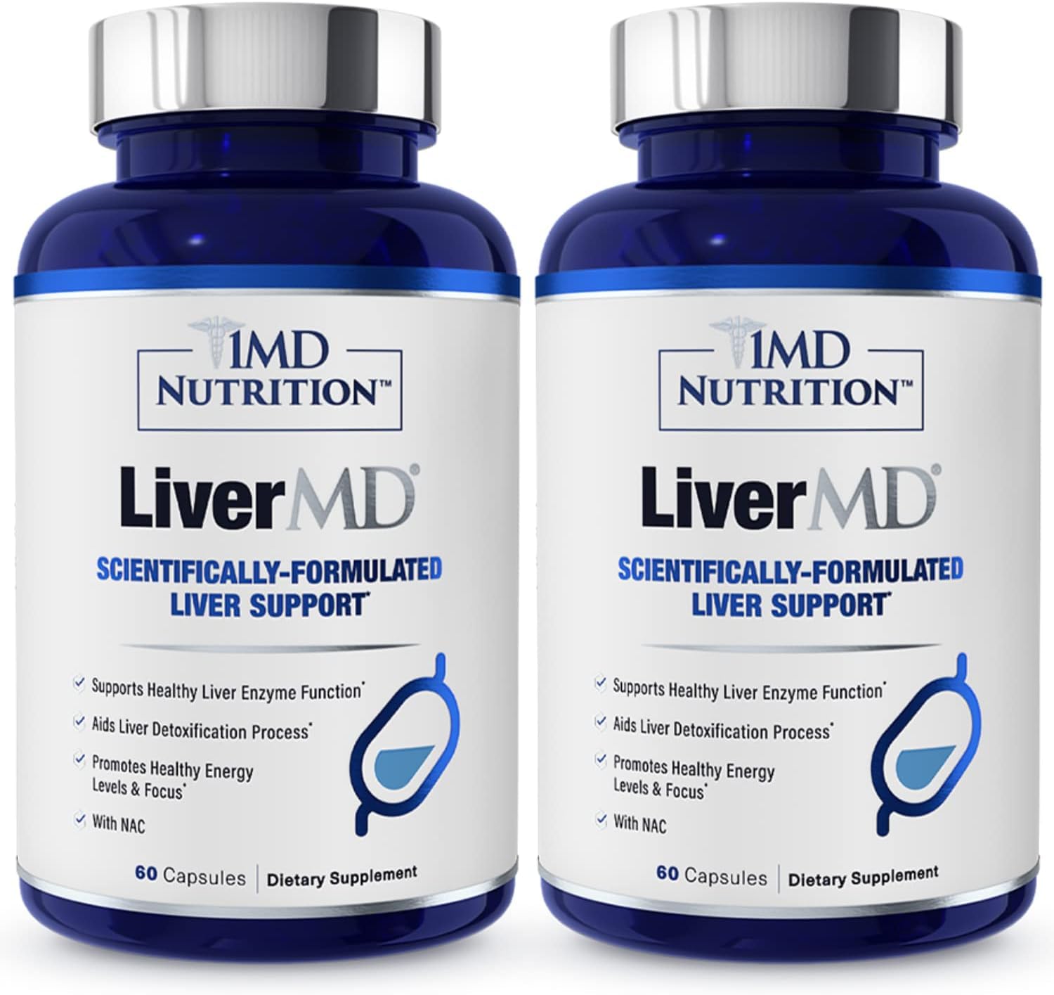 1MD LiverMD bottle front promoting liver support for daily wellness.
