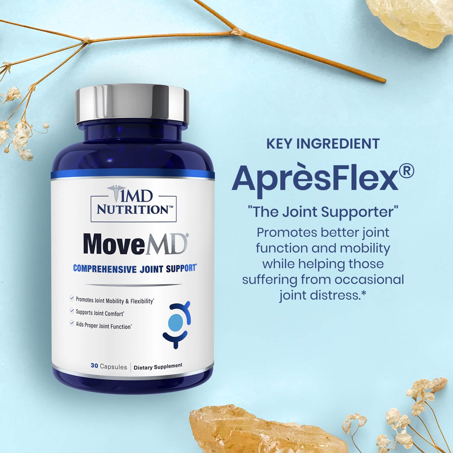 MoveMD bottle label close-up emphasizes collagen and mobility support.