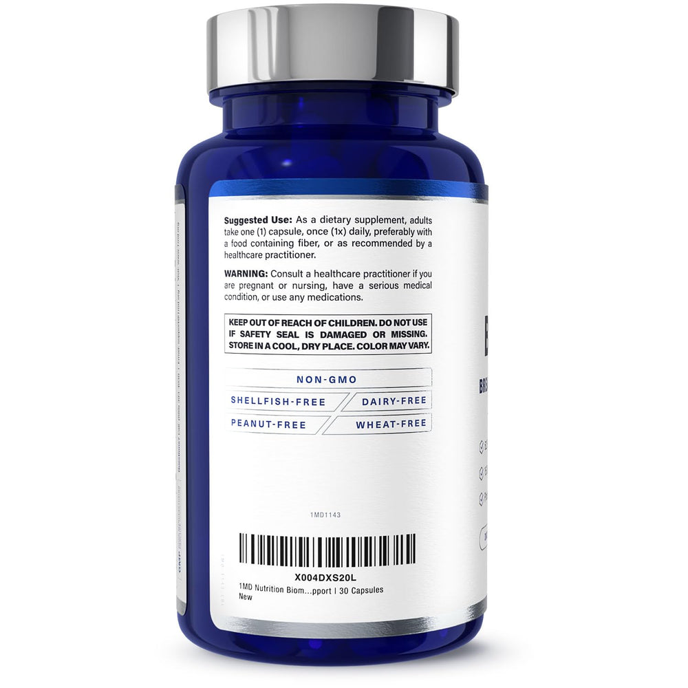1MD Nutrition BiomeMD Probiotics digestive health graphic hints at potential immune balance benefits.