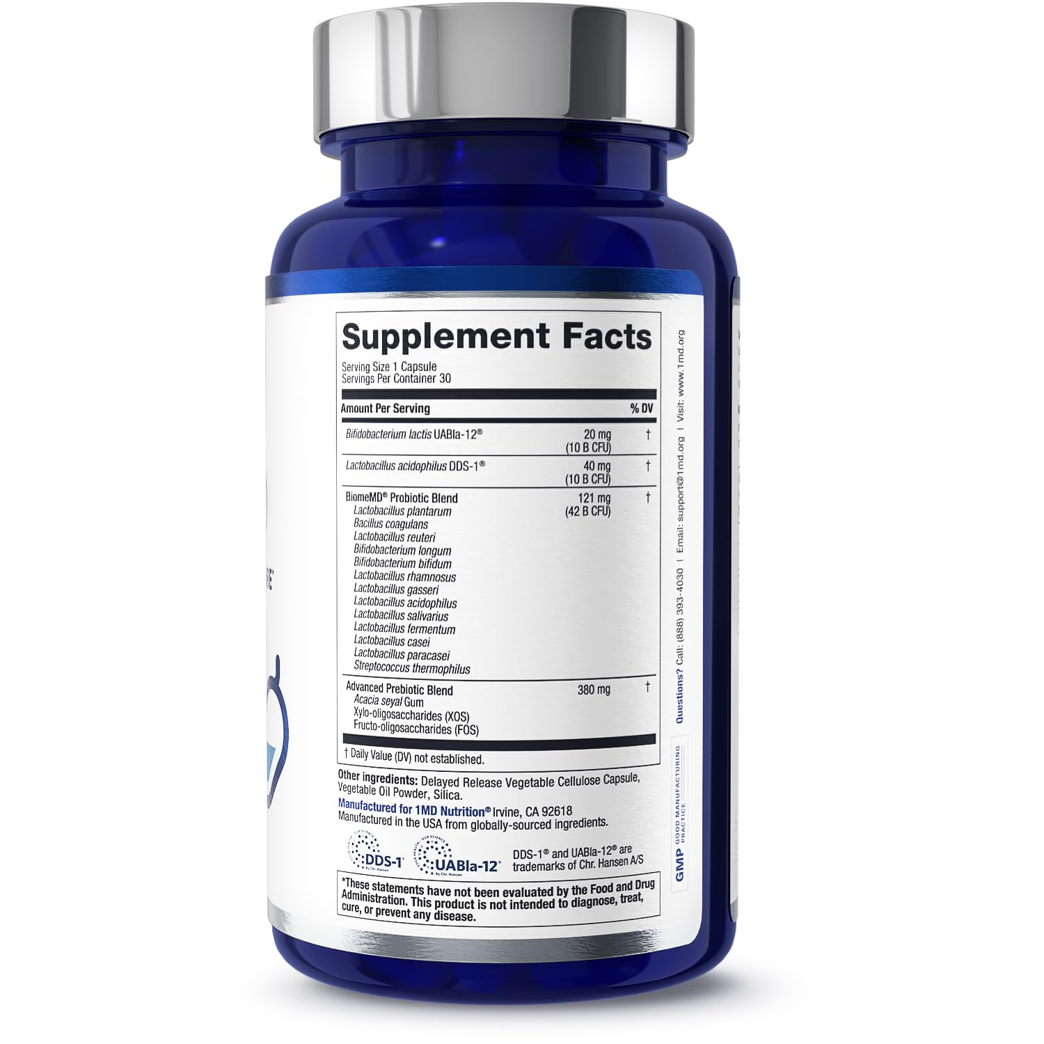 1MD Nutrition BiomeMD Probiotics physician-formulated badge signals trusted digestive support.